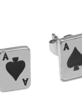 Stainless‎ Steel Ace Spade Stud Earrings Unisex Adult